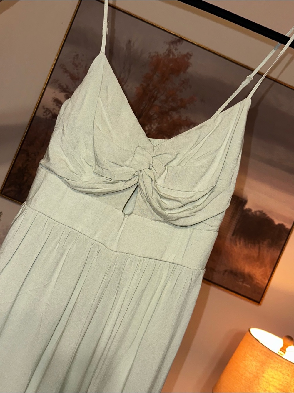 Altar’d State Light Sage/Mint Spaghetti Strap Jump Suit with Twist Front. NWT